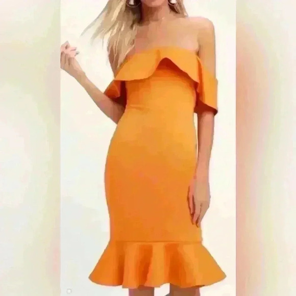 Lulus Dresses & Skirts - Lulus Confidence Boost Orange Off-the-Shoulder Bodycon Midi Dress‎